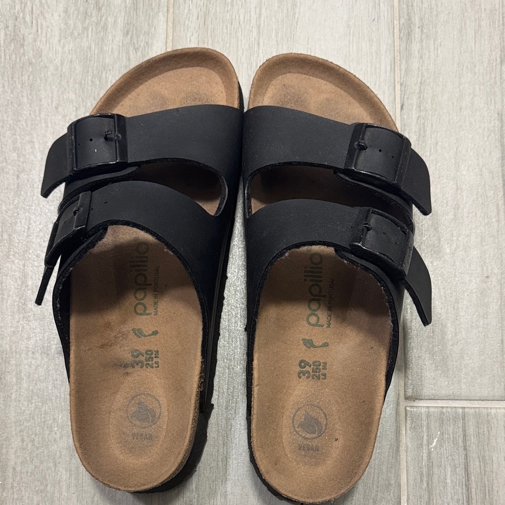 Papillio Black Double-Buckle Slide Sandals